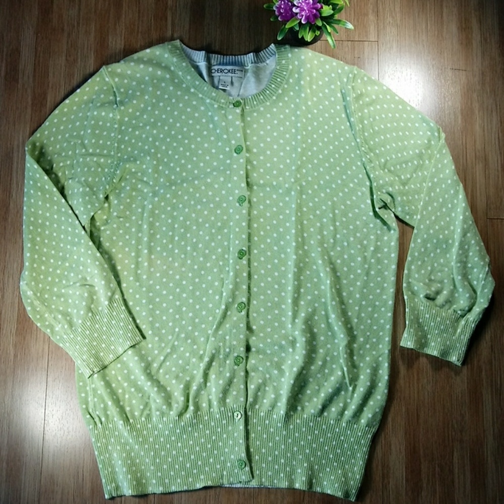 Cherokee Green Polka Dots Cardigan Sz L